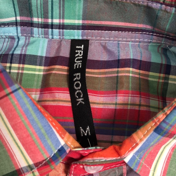 True Rock multicolor plaid short sleeve button down shirt - Picture 2 of 5